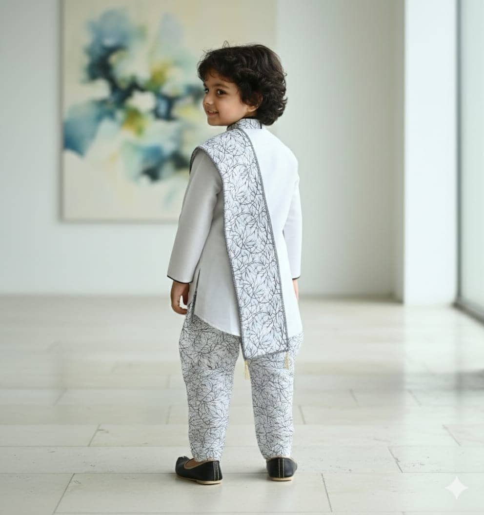 s muktar garments Baby Boys Silk Blend Silver Kurta Pyjama Set ( Pack of 1 ) - Image 2