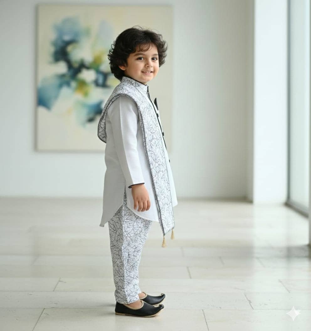 s muktar garments Baby Boys Silk Blend Silver Kurta Pyjama Set ( Pack of 1 ) - Image 3