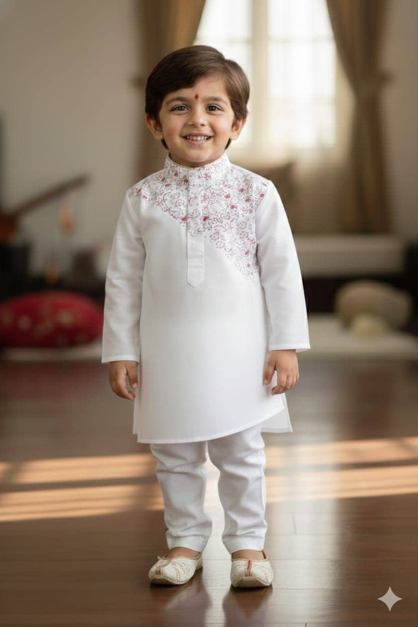 s muktar garments Baby Boys Cotton Blend White Kurta Pyjama Set ( Pack of 1 )