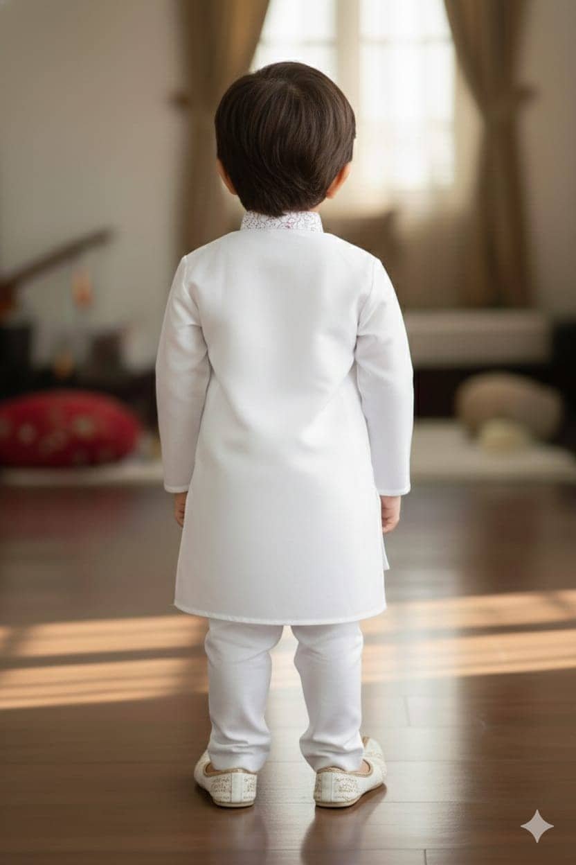 s muktar garments Baby Boys Cotton Blend White Kurta Pyjama Set ( Pack of 1 ) - Image 2