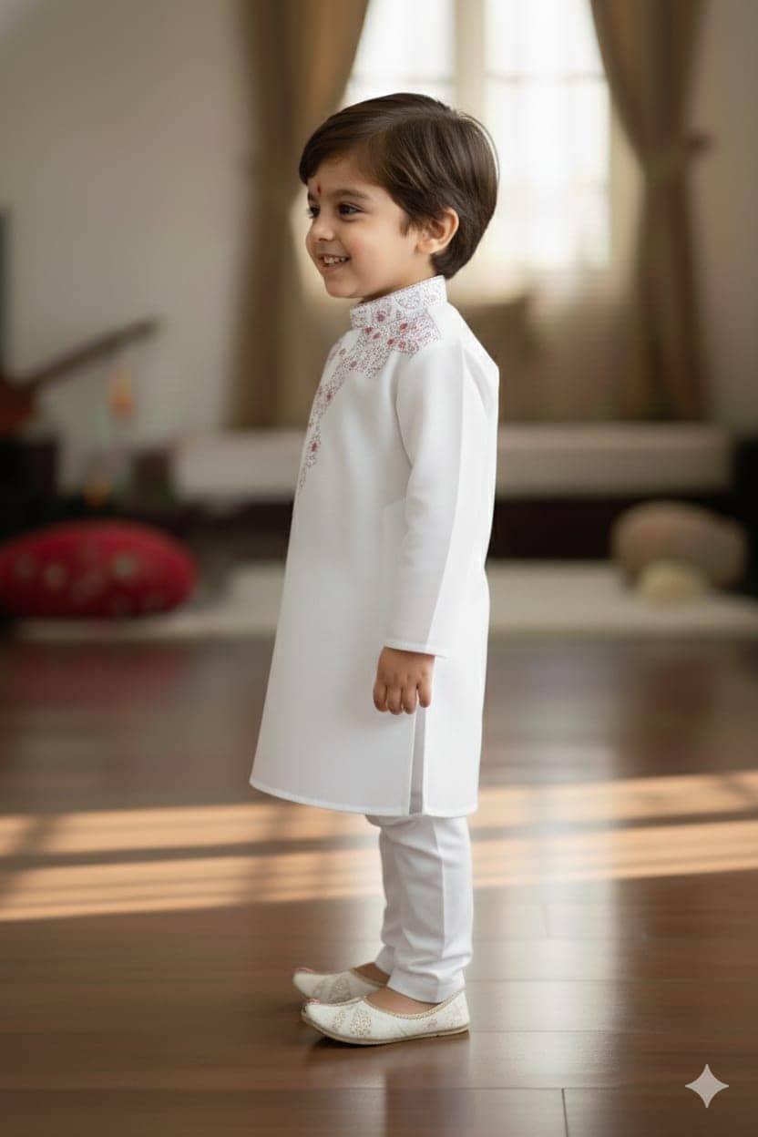 s muktar garments Baby Boys Cotton Blend White Kurta Pyjama Set ( Pack of 1 ) - Image 3