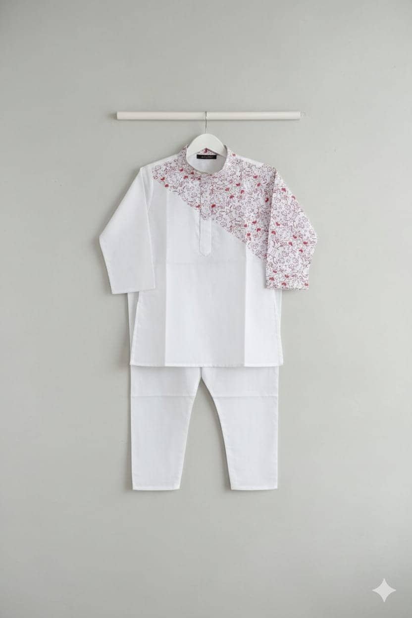 s muktar garments Baby Boys Cotton Blend White Kurta Pyjama Set ( Pack of 1 ) - Image 4