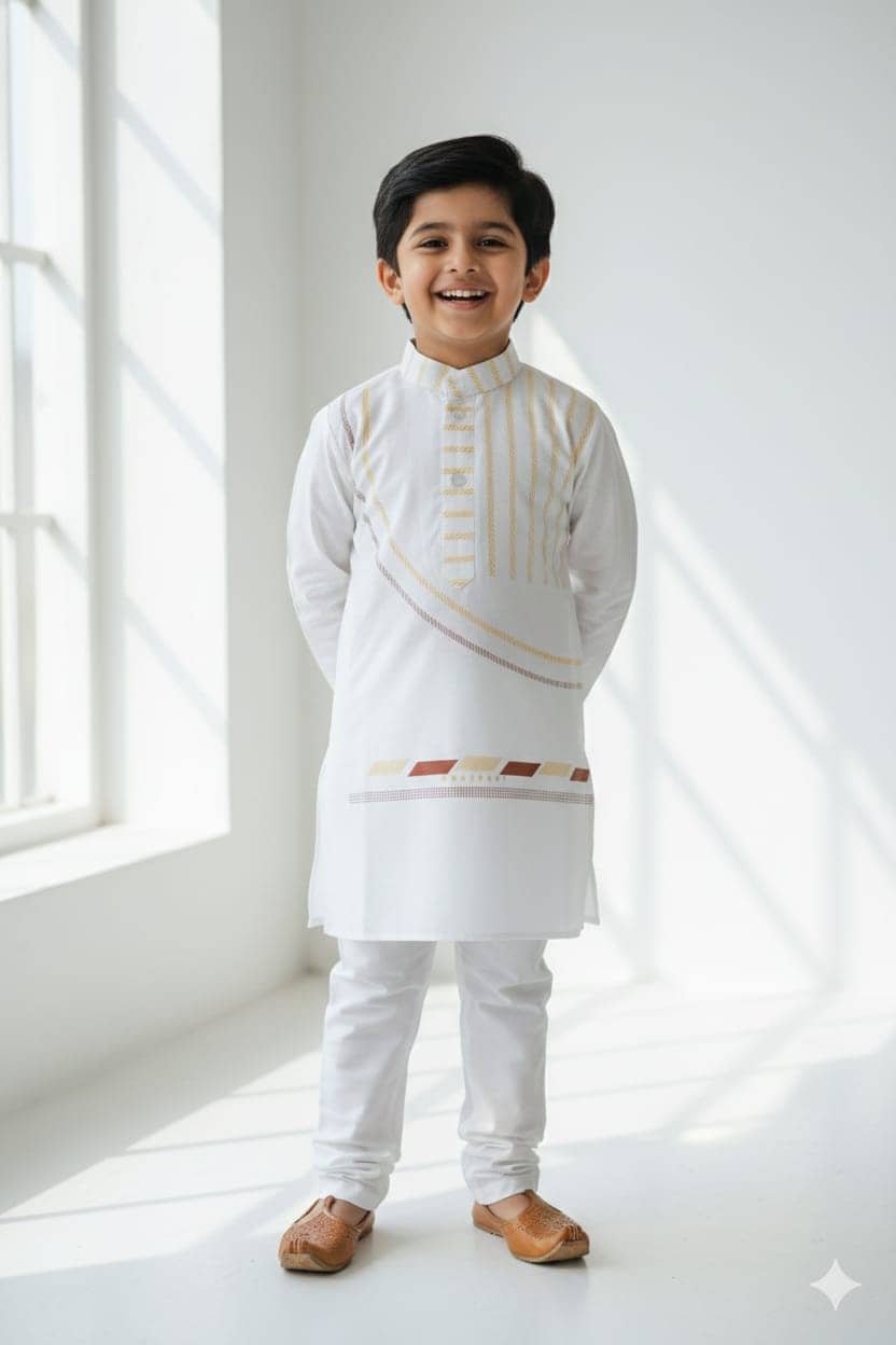 s muktar garments Baby Boys Cotton Blend White Kurta Pyjama Set ( Pack of 1 )