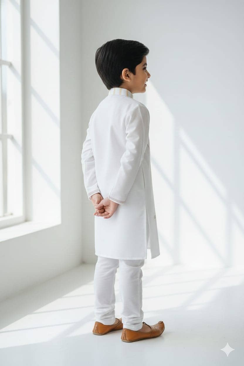 s muktar garments Baby Boys Cotton Blend White Kurta Pyjama Set ( Pack of 1 ) - Image 2