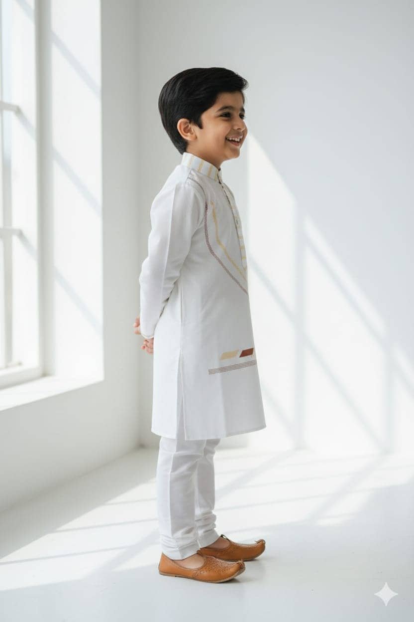 s muktar garments Baby Boys Cotton Blend White Kurta Pyjama Set ( Pack of 1 ) - Image 3