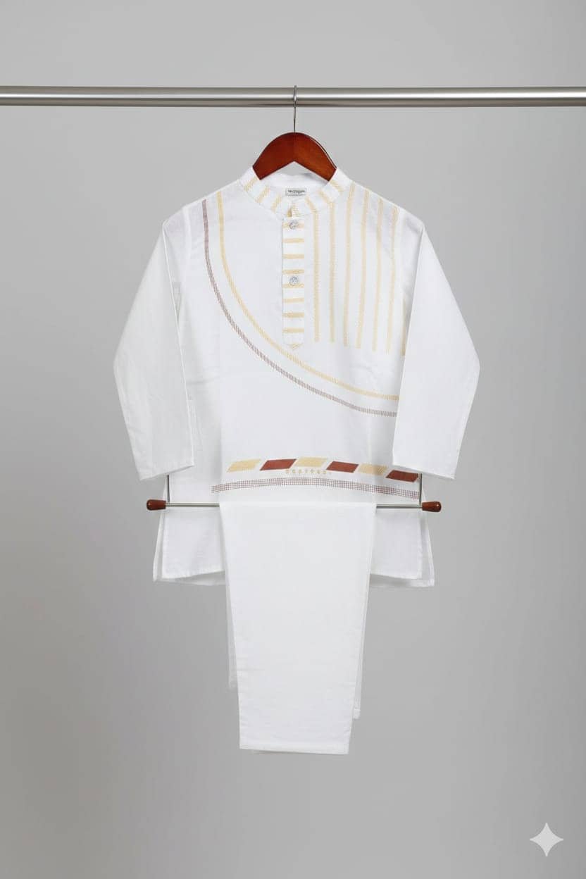 s muktar garments Baby Boys Cotton Blend White Kurta Pyjama Set ( Pack of 1 ) - Image 4
