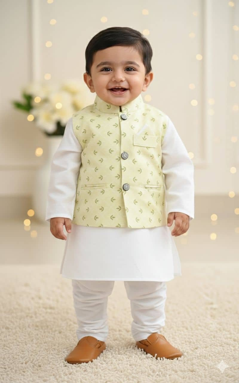 s muktar garments Baby Boys Cotton Blend Yellow Kurta Pyjama Set ( Pack of 1 )