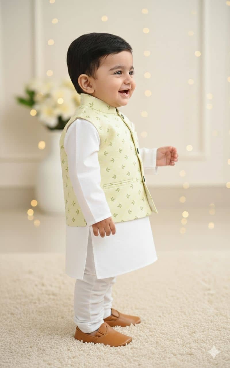 s muktar garments Baby Boys Cotton Blend Yellow Kurta Pyjama Set ( Pack of 1 ) - Image 3