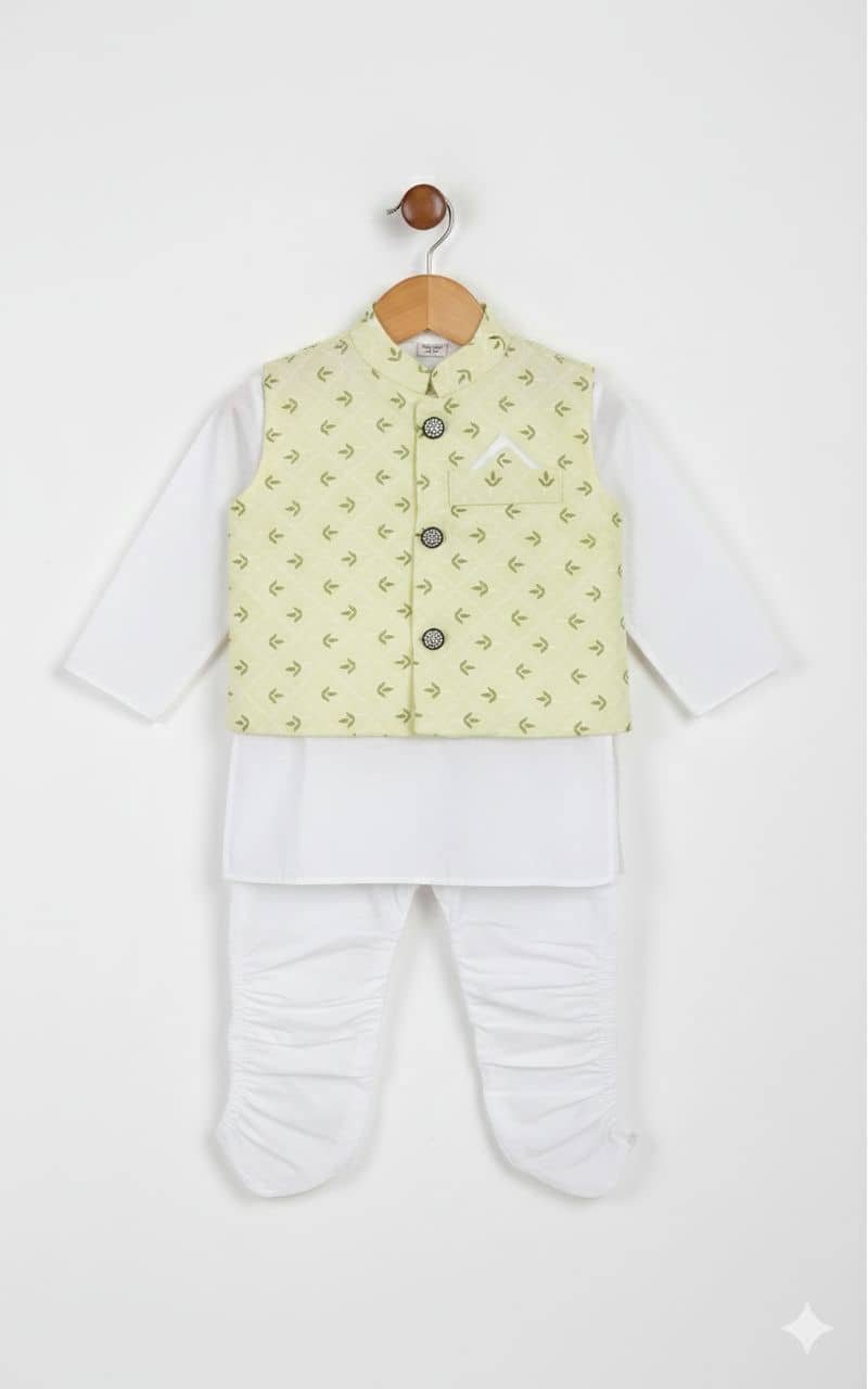 s muktar garments Baby Boys Cotton Blend Yellow Kurta Pyjama Set ( Pack of 1 ) - Image 4