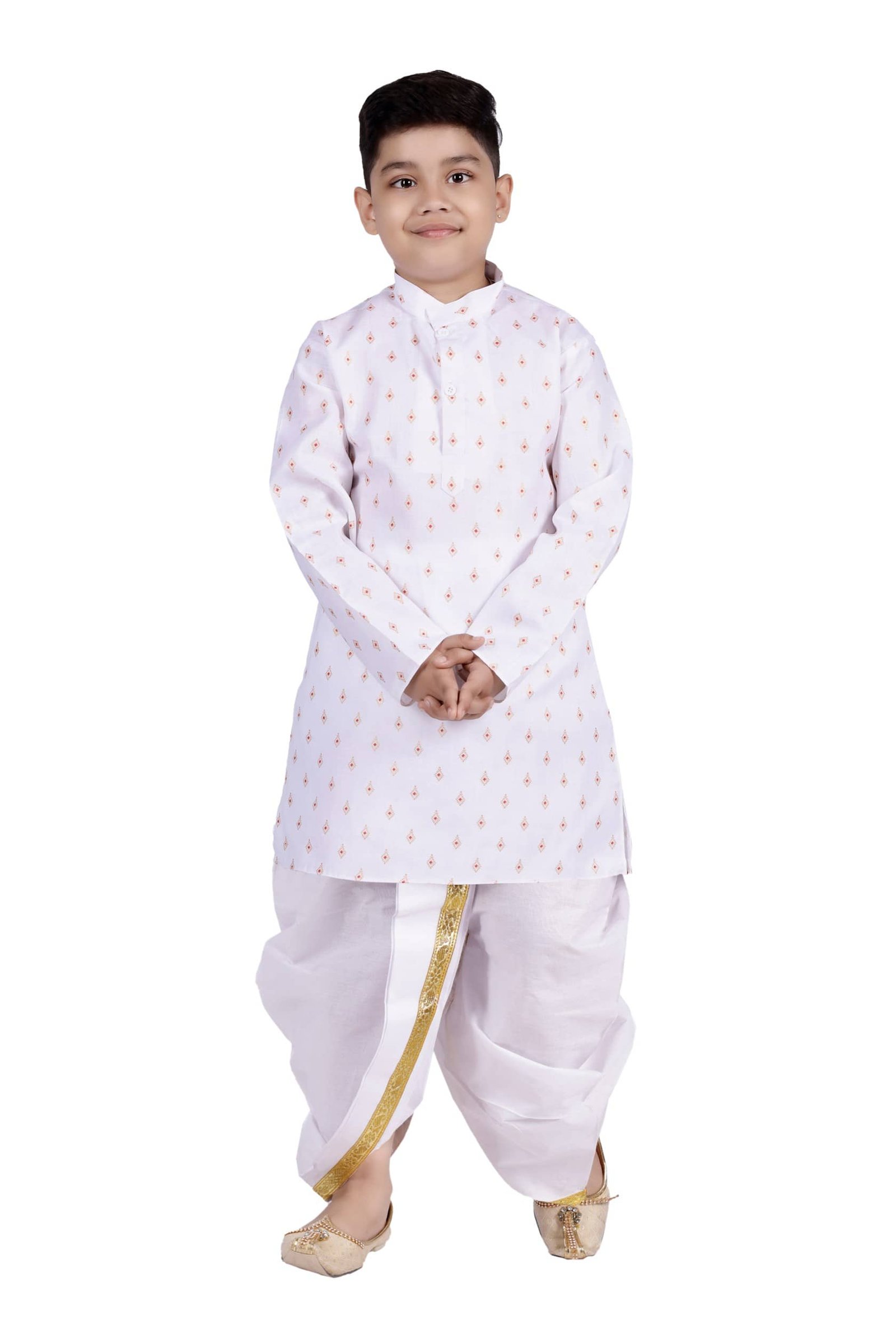 s muktar garments Baby Boys Cotton Blend Ethnic - Pattern Dhoti Kurta Set ( White , Pack of 1 )