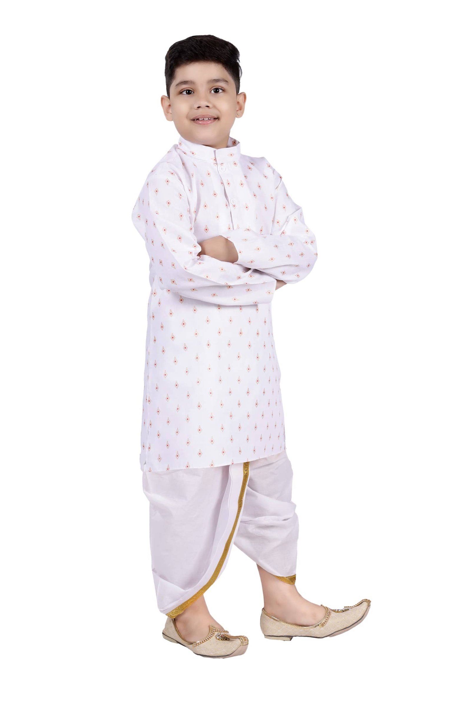 s muktar garments Baby Boys Cotton Blend Ethnic - Pattern Dhoti Kurta Set ( White , Pack of 1 ) - Image 3