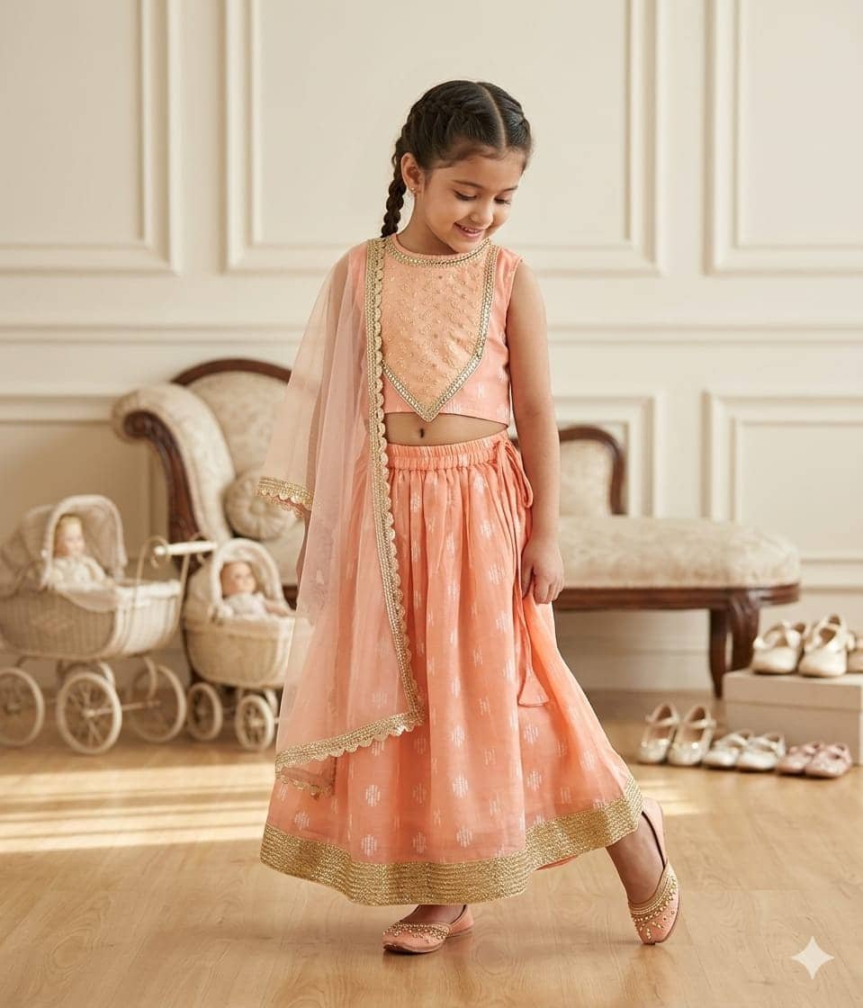 s muktar garments Cotton Lehenga Choli Set For Baby Girls ( Pack of 1 , Orange )
