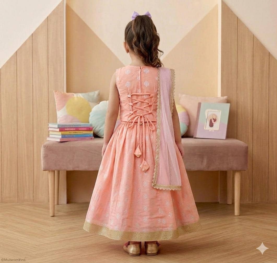 s muktar garments Cotton Lehenga Choli Set For Baby Girls ( Pack of 1 , Orange ) - Image 2