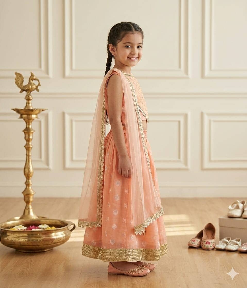 s muktar garments Cotton Lehenga Choli Set For Baby Girls ( Pack of 1 , Orange ) - Image 3