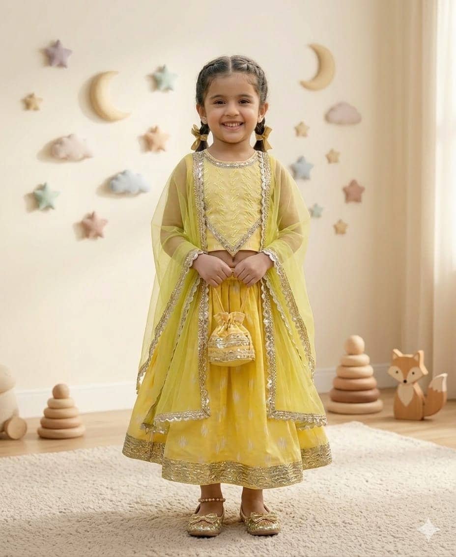s muktar garments Cotton Lehenga Choli Set For Baby Girls ( Pack of 1 , Yellow )