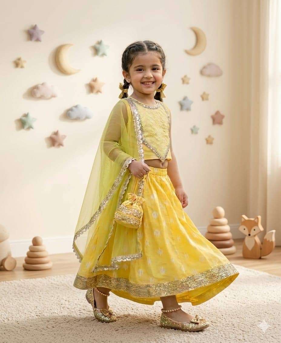s muktar garments Cotton Lehenga Choli Set For Baby Girls ( Pack of 1 , Yellow ) - Image 3