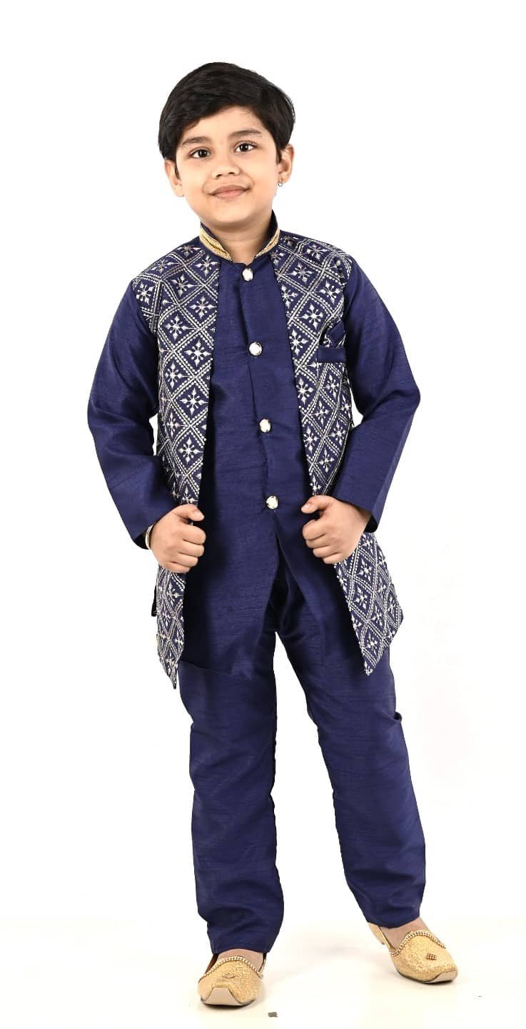 s muktar garments Navy Blue Cotton Blend Boys ( Pack of 1 )