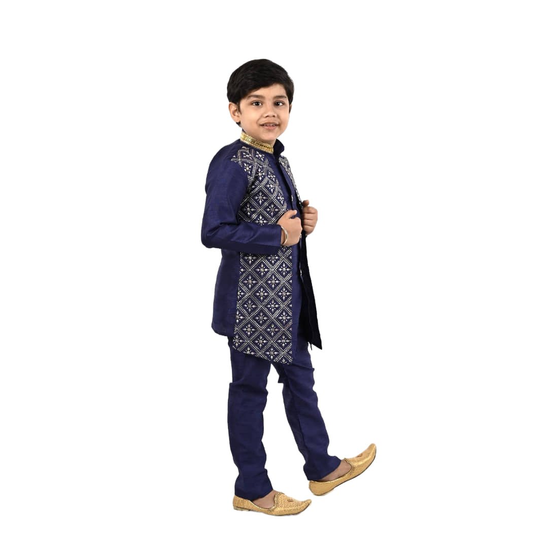 s muktar garments Navy Blue Cotton Blend Boys ( Pack of 1 ) - Image 3