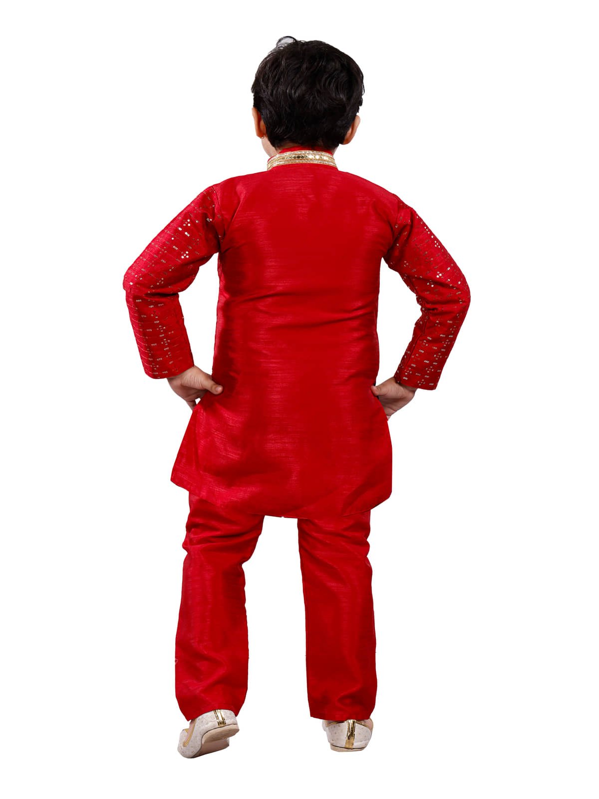 s muktar garments Boys Cotton Blend Sequined - Pattern Kurta Pant Set ( Red , Pack of 1 ) - Image 2