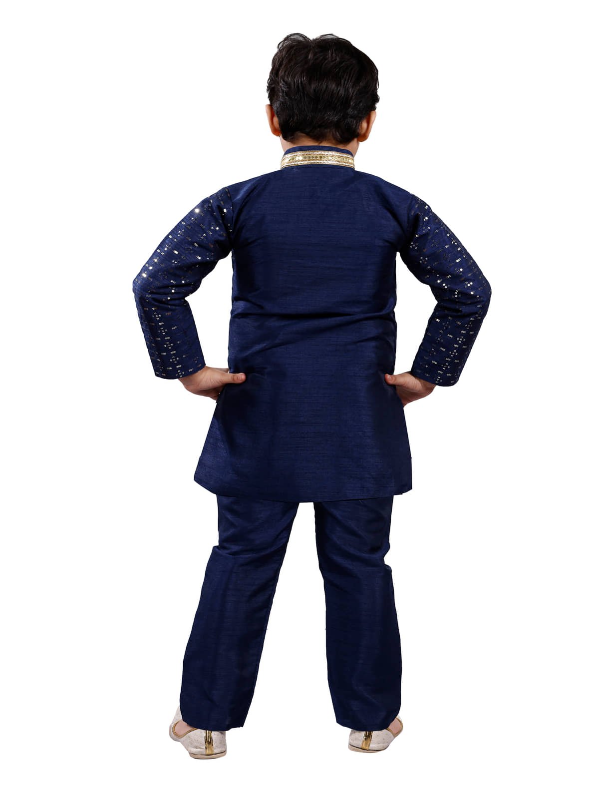 s muktar garments Boys Cotton Blend Sequined - Pattern Kurta Pant Set ( Navy Blue , Pack of 1 ) - Image 2