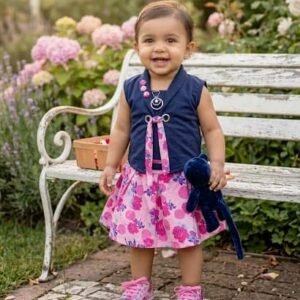 s muktar garments Pack of 1 Baby Girls Silk Blend Top ( Navy )