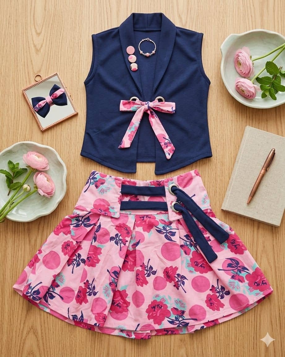 s muktar garments Pack of 1 Baby Girls Silk Blend Top ( Navy ) - Image 4