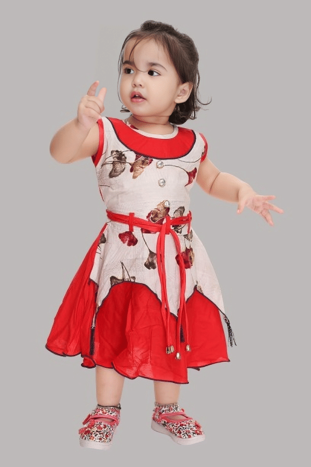 s muktar garments Rayon Frock For Girls ( Pack of 1 , Red )