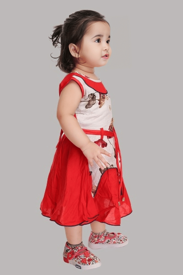 s muktar garments Rayon Frock For Girls ( Pack of 1 , Red ) - Image 3