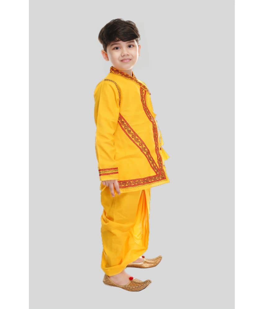 s muktar garments Pack of 1 Boys Cotton Blend Kurta Sets ( Yellow ) - Image 3